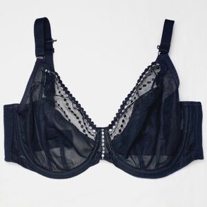 32J Elomi Matilda Plunge Bra Black Underwire Unlined Everyday Basic Dots